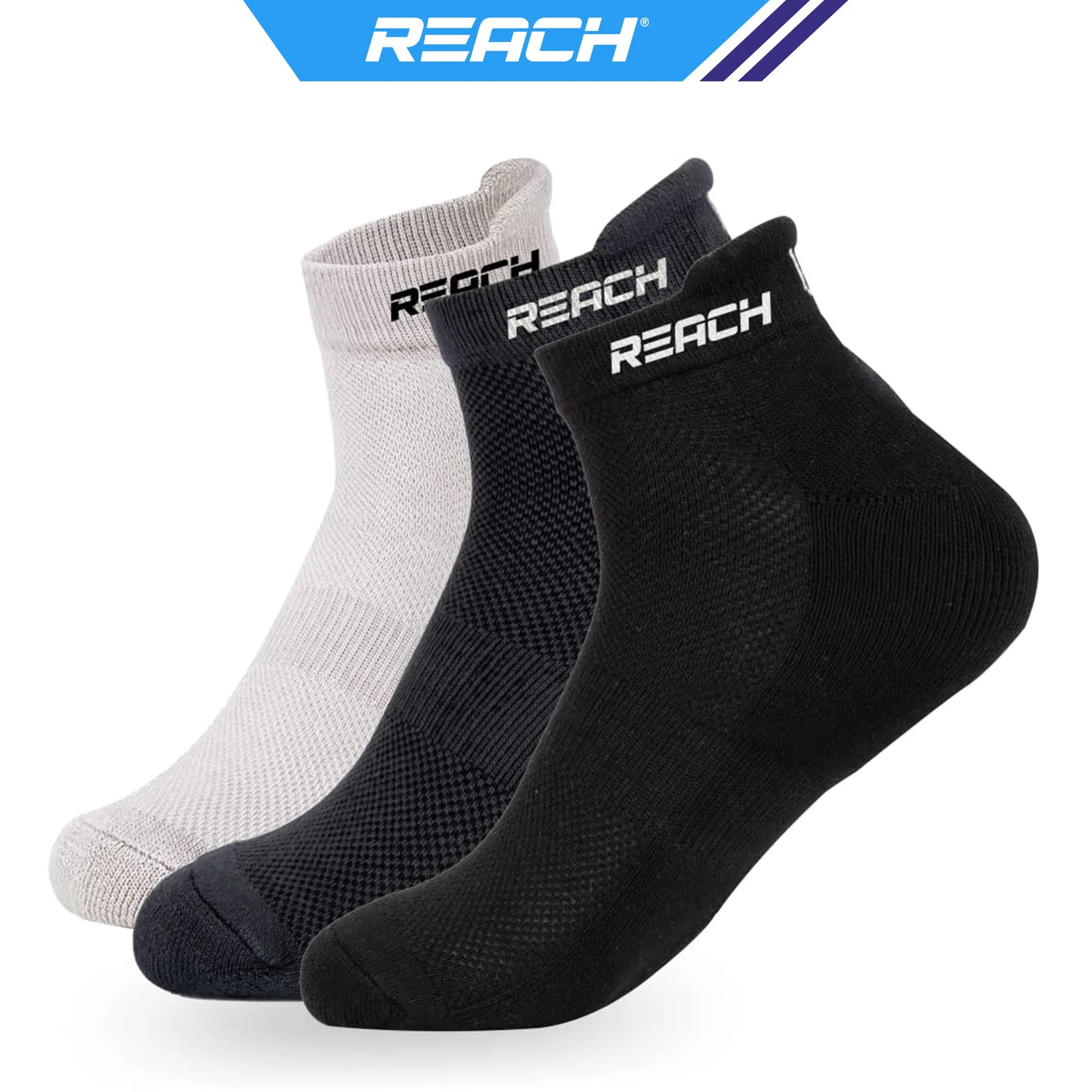 REACH Bamboo Fibre Ankle Length Socks For Mens & Womens | Breathable Mesh & Odour Free Socks | Sports & Gym Socks | Soft & Comfortable | Pack Of 3 - Light Grey, Dark Grey & Black