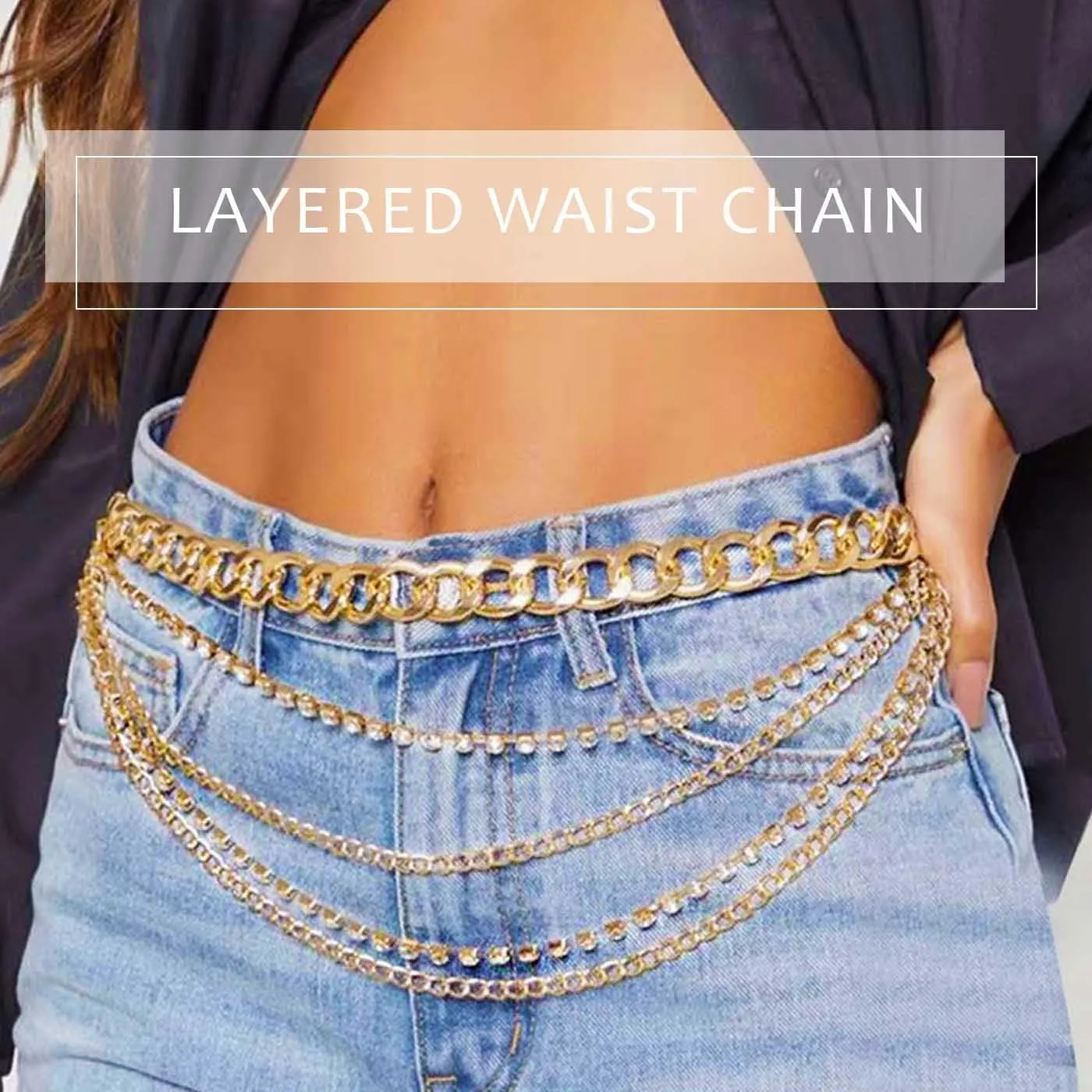 Rhinestone Waist Chain Body Chain Crystal Body Jewelry for Women Layered Rhinestones Belly Chain Summer Beach