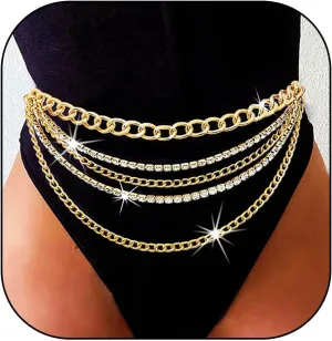 Rhinestone Waist Chain Body Chain Crystal Body Jewelry for Women Layered Rhinestones Belly Chain Summer Beach