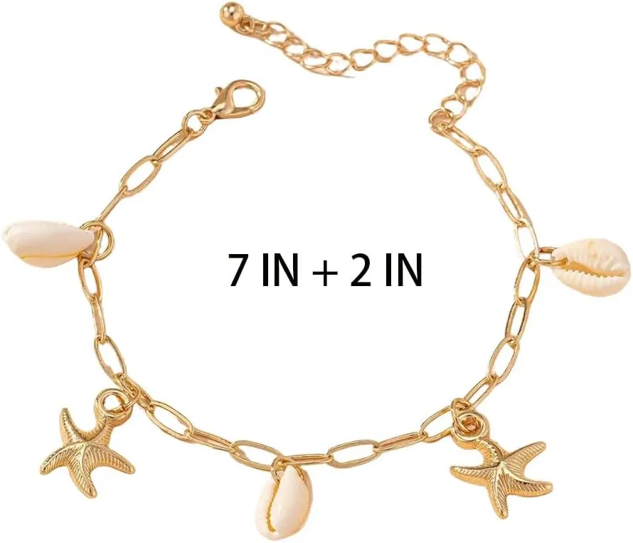 Sea Shell Anklets Starfish Anklet Paperclip Anklet Waterproof Adjustable Summer Bohemian Conch Anklet Beach Jewelry for Women
