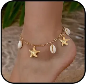 Sea Shell Anklets Starfish Anklet Paperclip Anklet Waterproof Adjustable Summer Bohemian Conch Anklet Beach Jewelry for Women