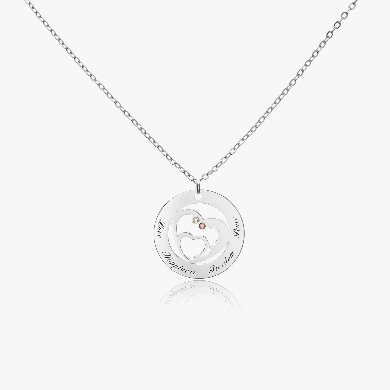 Silver Sisters Circle with Heart Pendant - with Diomand