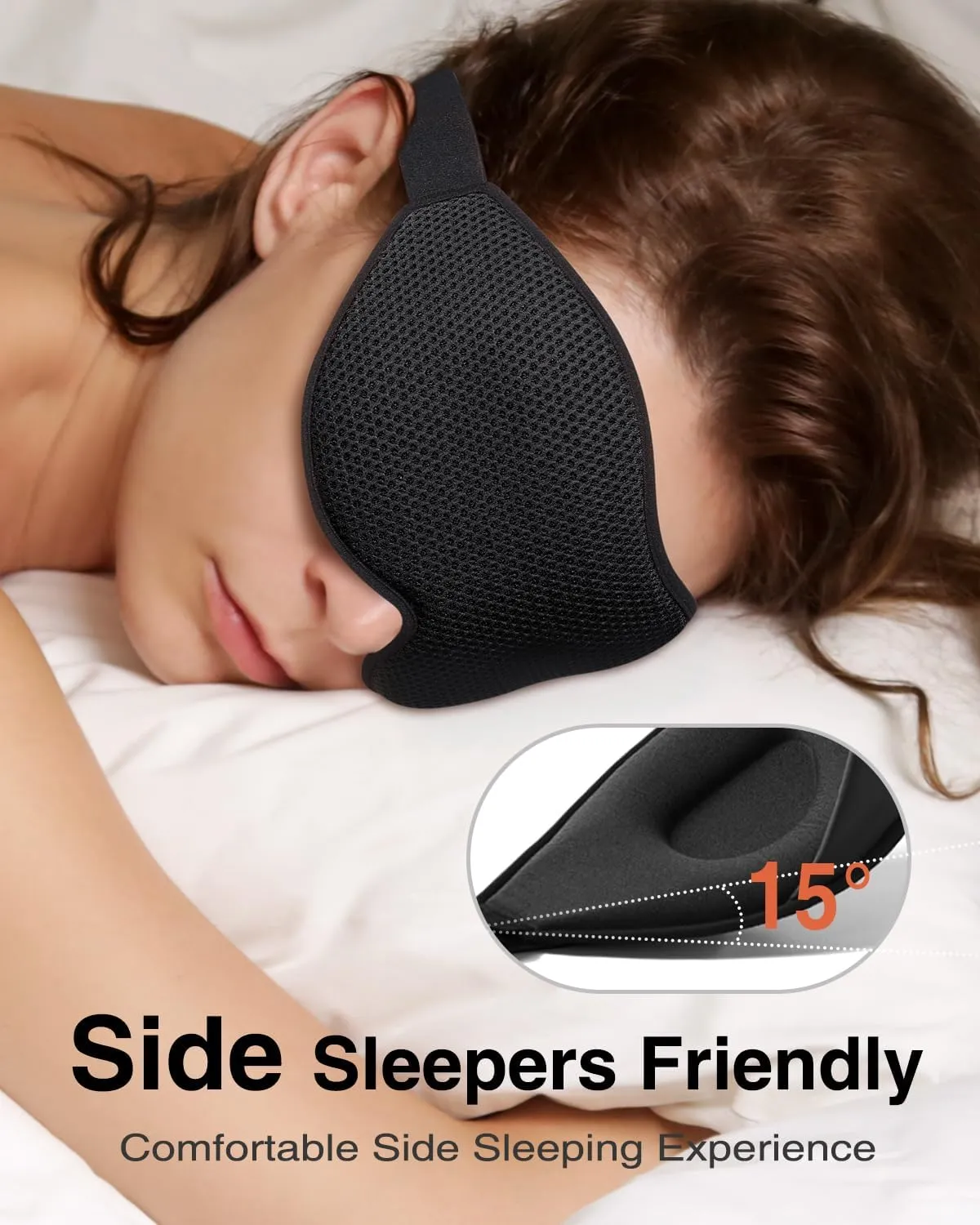 Sleep Mask for Side Sleeper, Eye Mask for Sleeping Women Men, 3D Contoured Cup No Eye Pressure 100% Light Blocking Sleeping Mask with Adjustable Strap Night Blindfold Flight, Travel, Nap, Black