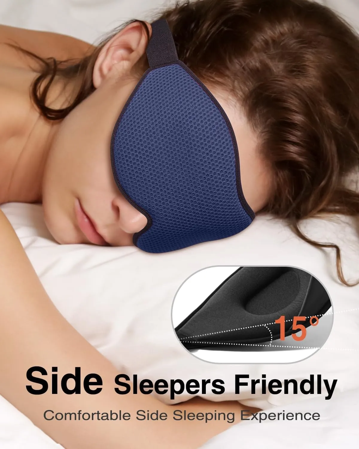 Sleep Mask for Side Sleeper, Eye Mask for Sleeping Women Men, 3D Contoured Cup No Eye Pressure 100% Light Blocking Sleeping Mask with Adjustable Strap Night Blindfold Flight, Travel, Nap, Blue