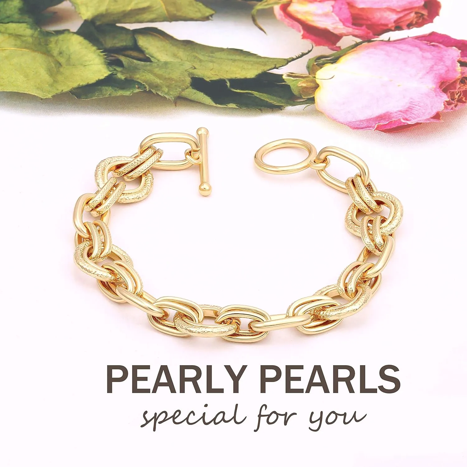 SOFYBJA 18k Gold Plated Personalized Chunky Cuban Oval Link Chain Bracelets for Men Toggle Rope Bracelet Jewelry for Women