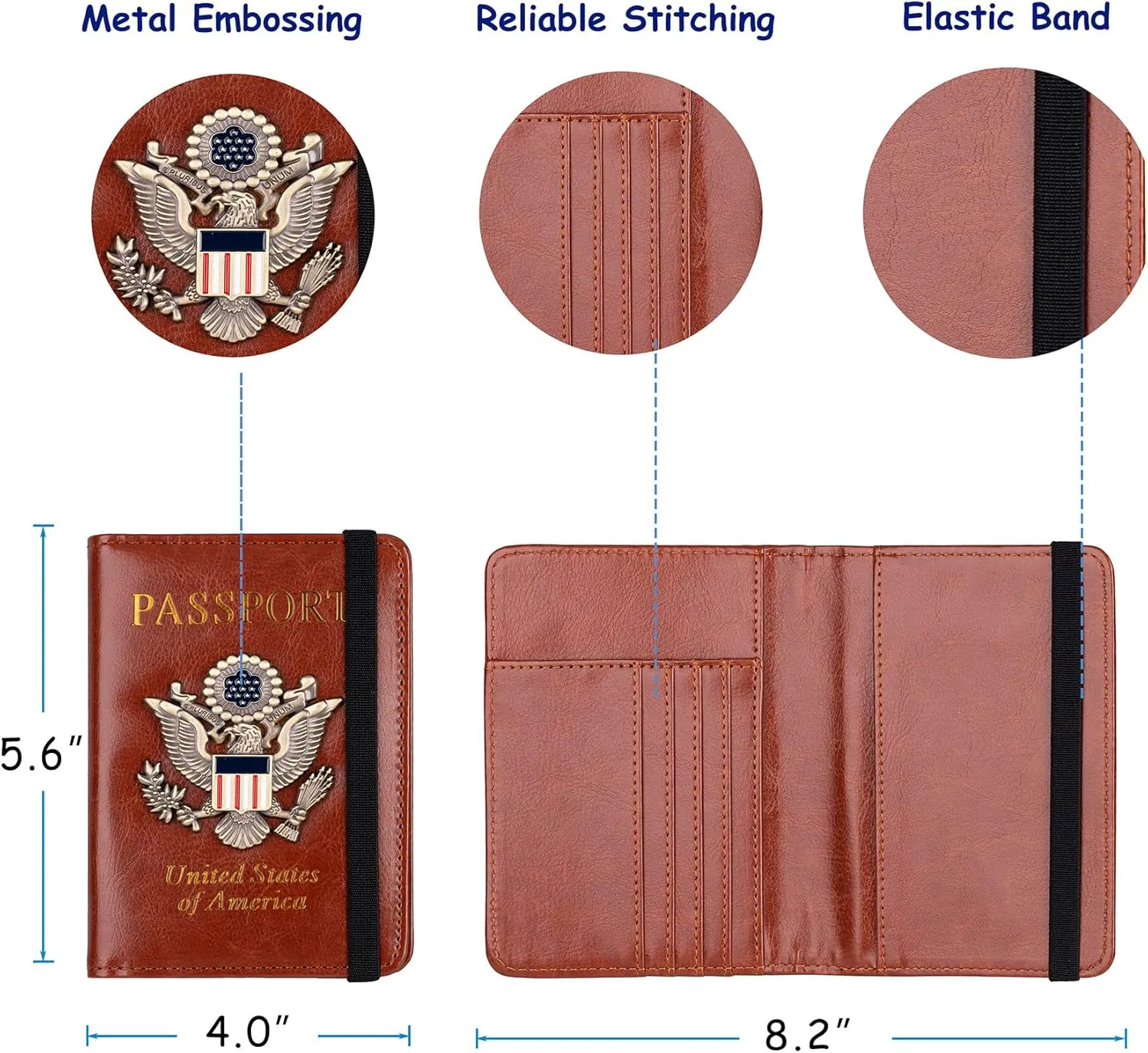 TOURSUIT RFID Blocking Passport Holder for Women Men, Leather Passport Travel Wallet with Metal 3D Metal Badge, Travel Document Holder Cover Accessories (Brown)
