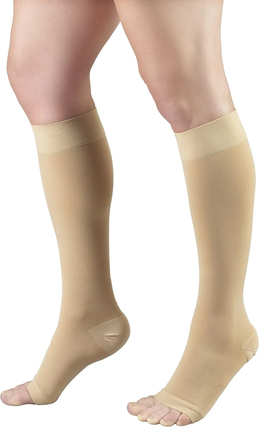 Truform 20-30 mmHg Compression Stockings for Men and Women, Knee High Length, Open Toe, Beige, Medium (1 Pair)