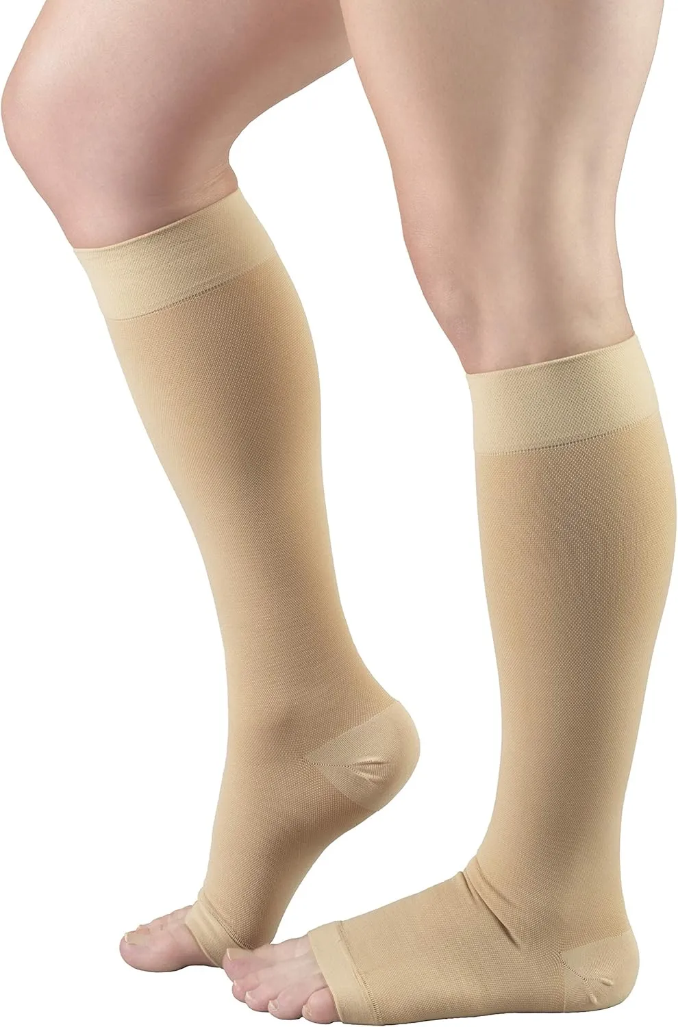 Truform 20-30 mmHg Compression Stockings for Men and Women, Knee High Length, Open Toe, Beige, Medium (1 Pair)