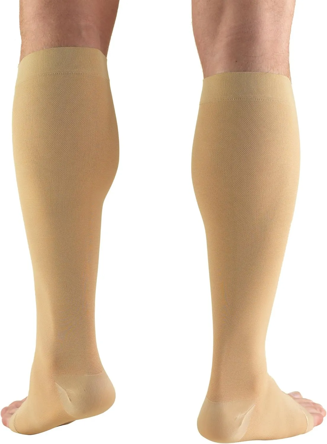 Truform 20-30 mmHg Compression Stockings for Men and Women, Knee High Length, Open Toe, Beige, Medium (1 Pair)