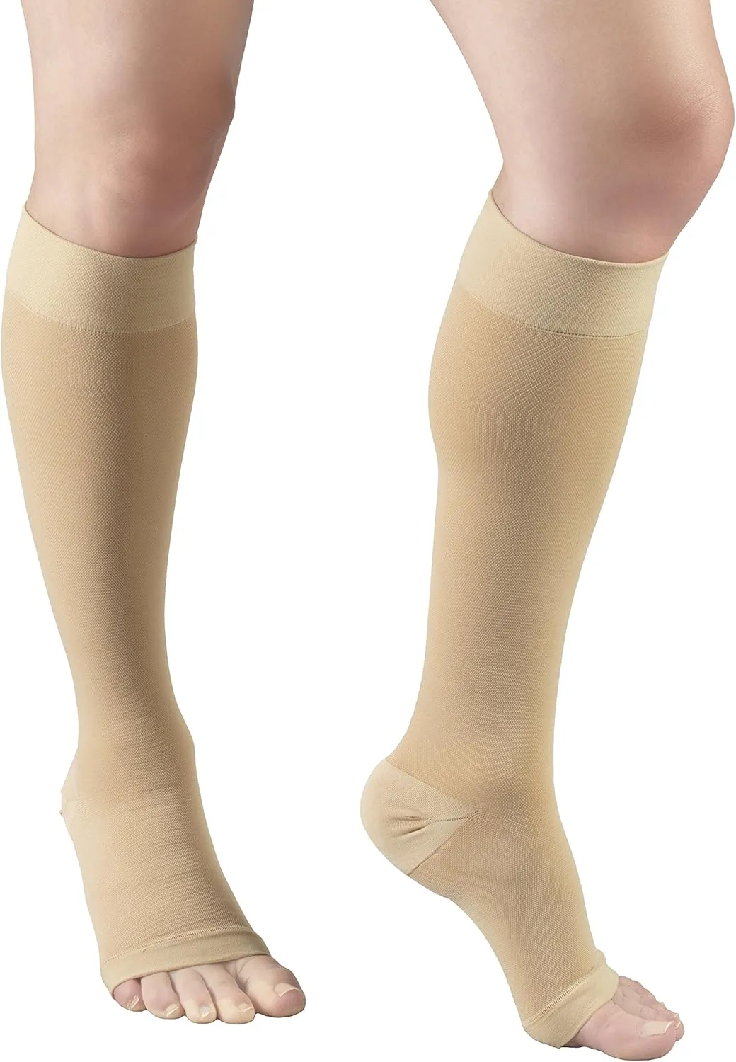 Truform 20-30 mmHg Compression Stockings for Men and Women, Knee High Length, Open Toe, Beige, Medium (1 Pair)