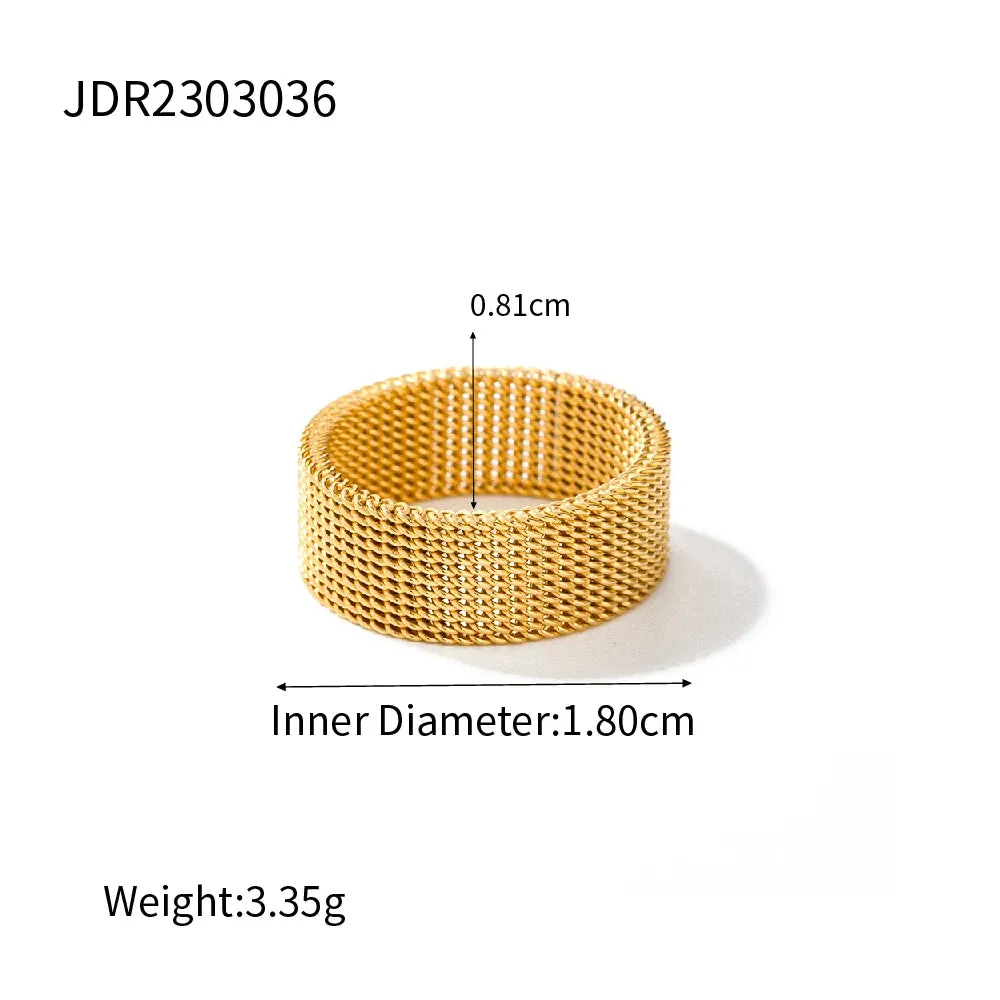 VAIGE Chic 8mm Wide Stainless Steel Mesh Ring - Unique Minimalist Finger Jewelry