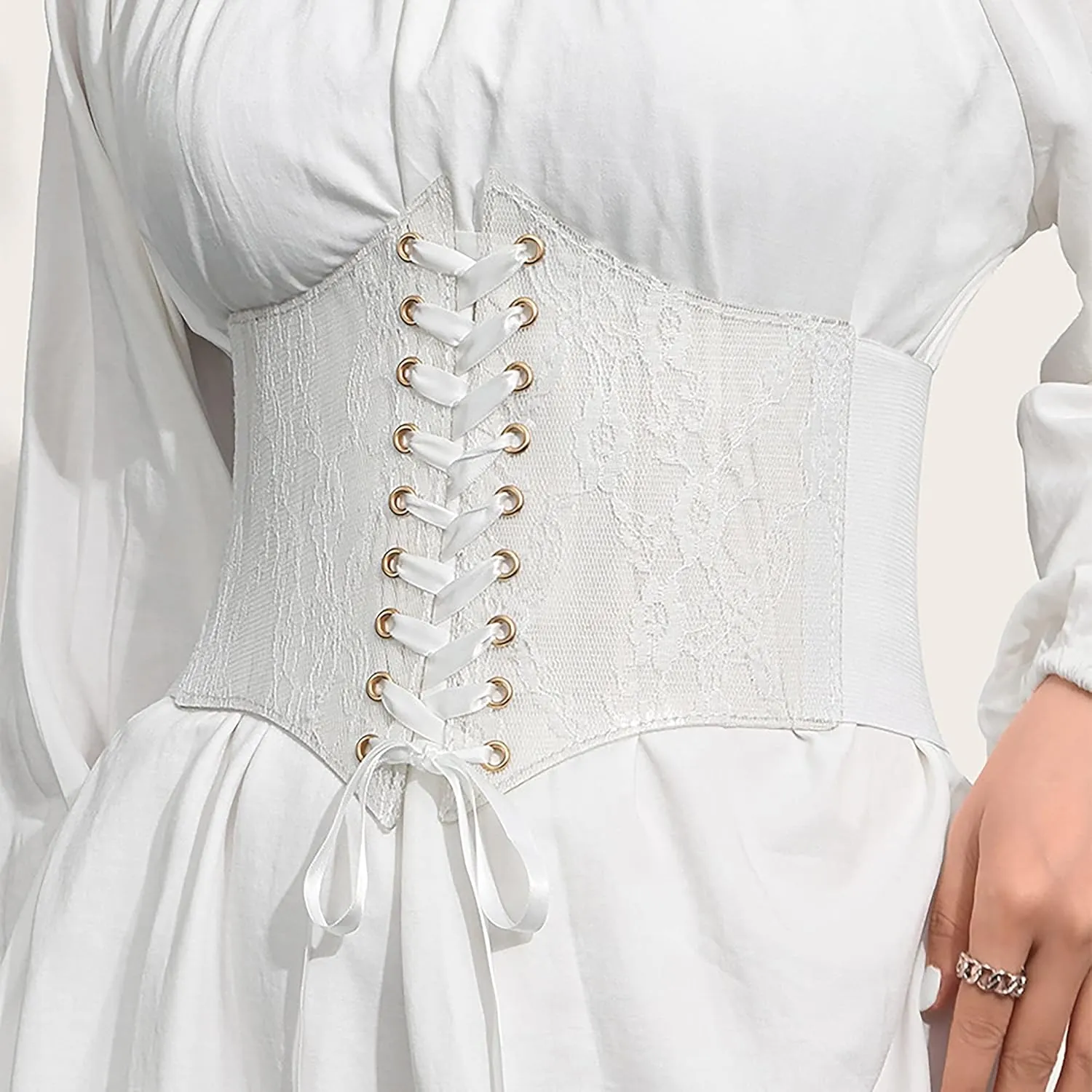 VASTLUCKY Womens Elastic Waist Belts Lace-up Cincher Waspie Corset Lace Fashion Waistband for Long Shirt Dress Belt