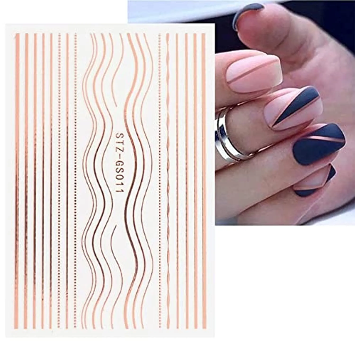Vnicesli Line Nail Art Stickers Decals, 6 Sheets 3D Metal Line Nail Stickers for Nail Art Self-Adhesive Nail Decals Metal Curve Stripe Lines Design Nail Stickers Foil Nail Art Accessories