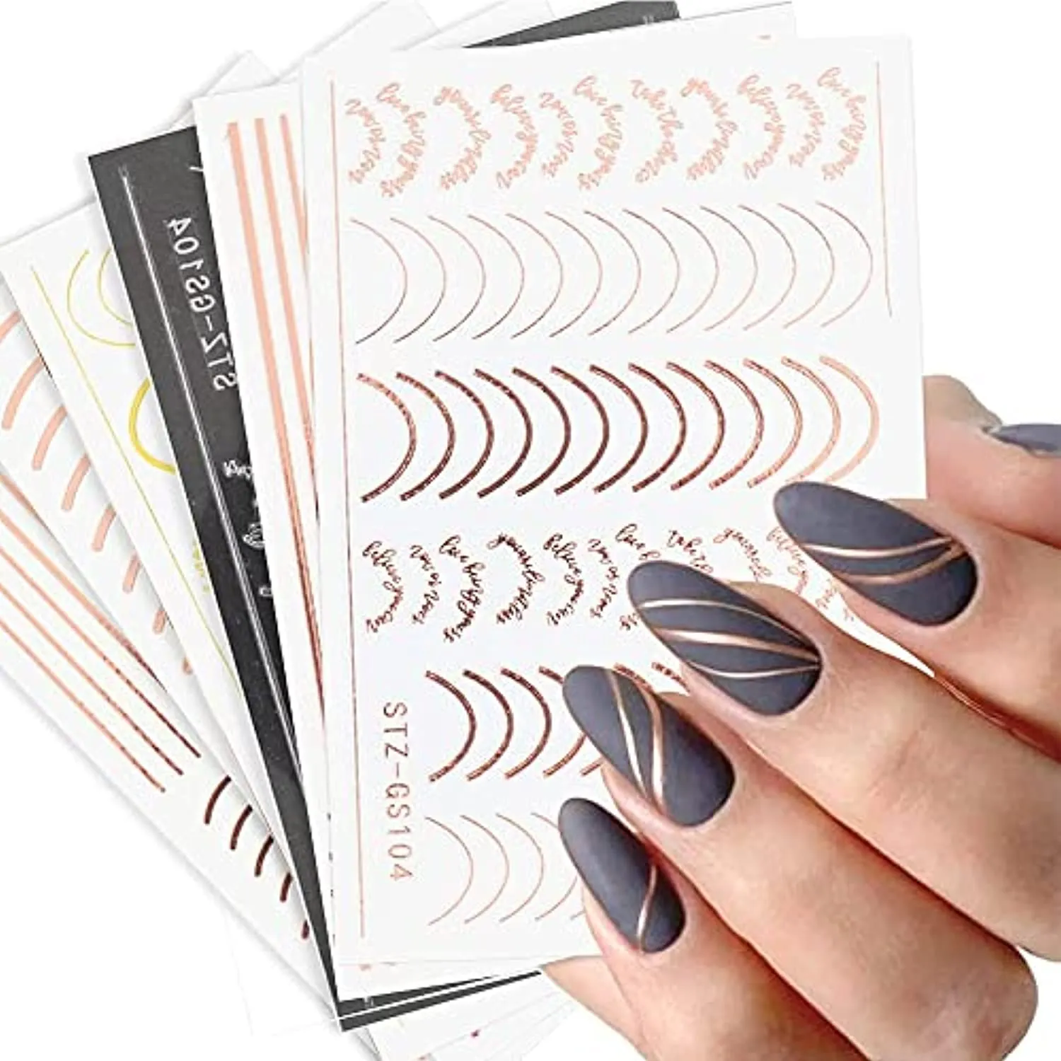 Vnicesli Line Nail Art Stickers Decals, 6 Sheets 3D Metal Line Nail Stickers for Nail Art Self-Adhesive Nail Decals Metal Curve Stripe Lines Design Nail Stickers Foil Nail Art Accessories