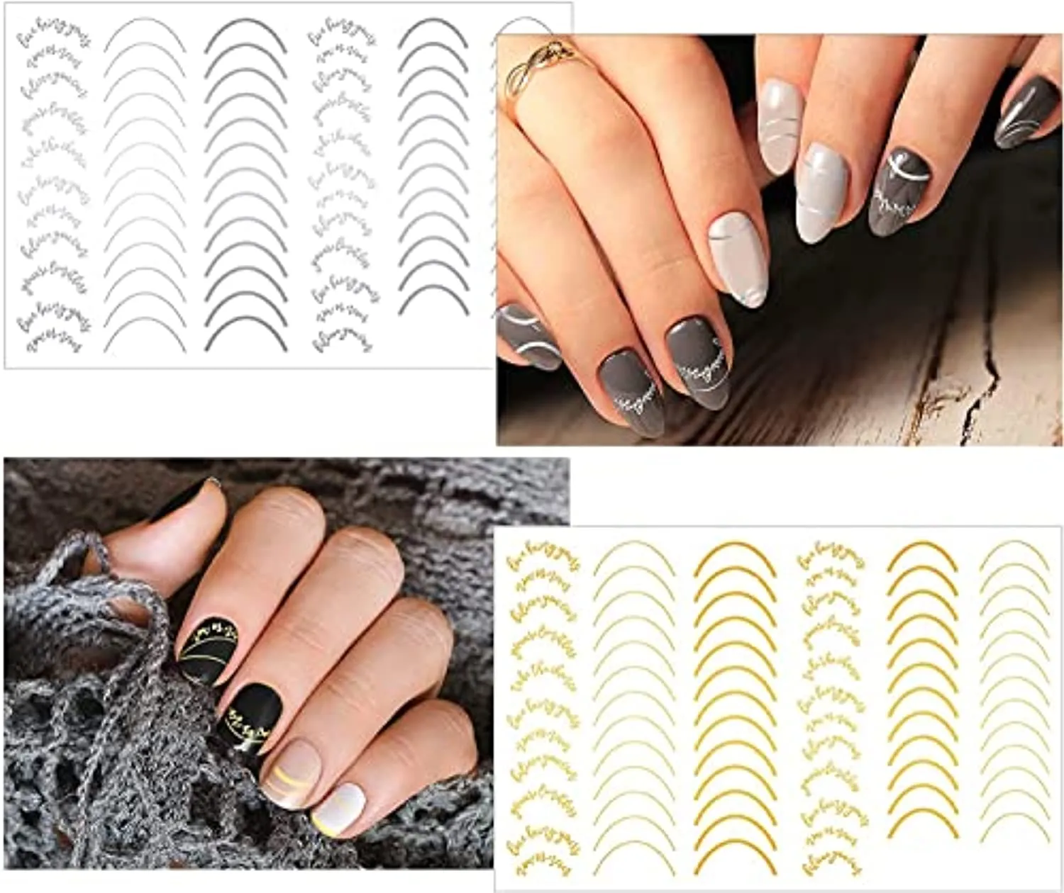 Vnicesli Line Nail Art Stickers Decals, 6 Sheets 3D Metal Line Nail Stickers for Nail Art Self-Adhesive Nail Decals Metal Curve Stripe Lines Design Nail Stickers Foil Nail Art Accessories