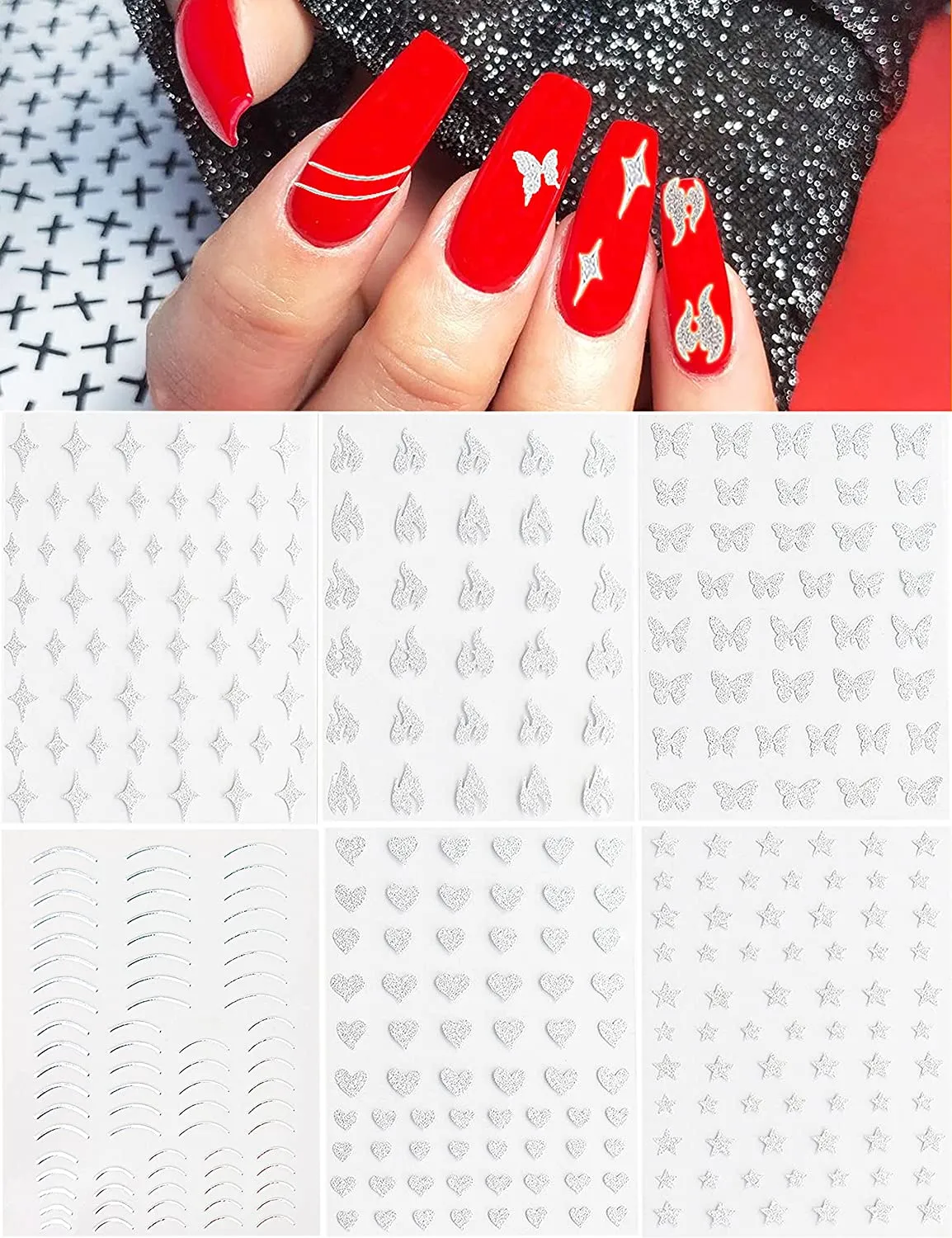 Vnicesli Line Nail Art Stickers Decals, 6 Sheets 3D Metal Line Nail Stickers for Nail Art Self-Adhesive Nail Decals Metal Curve Stripe Lines Design Nail Stickers Foil Nail Art Accessories