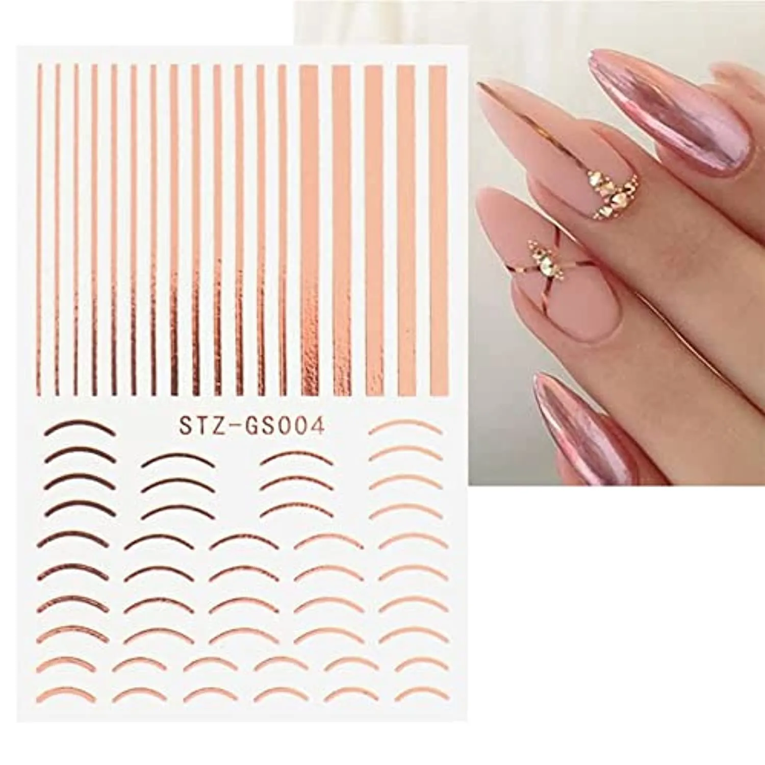 Vnicesli Line Nail Art Stickers Decals, 6 Sheets 3D Metal Line Nail Stickers for Nail Art Self-Adhesive Nail Decals Metal Curve Stripe Lines Design Nail Stickers Foil Nail Art Accessories