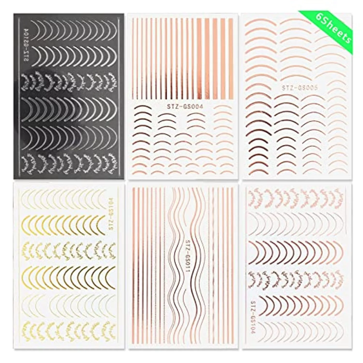 Vnicesli Line Nail Art Stickers Decals, 6 Sheets 3D Metal Line Nail Stickers for Nail Art Self-Adhesive Nail Decals Metal Curve Stripe Lines Design Nail Stickers Foil Nail Art Accessories