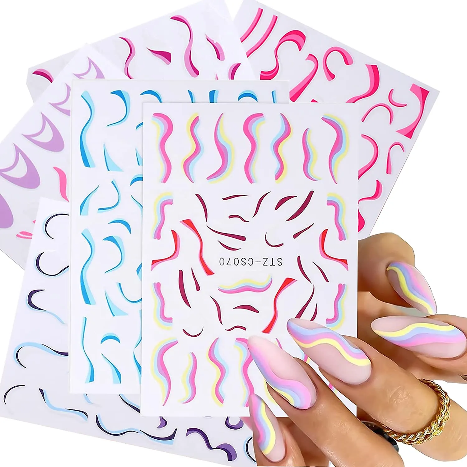 Vnicesli Line Nail Art Stickers Decals, 6 Sheets 3D Metal Line Nail Stickers for Nail Art Self-Adhesive Nail Decals Metal Curve Stripe Lines Design Nail Stickers Foil Nail Art Accessories