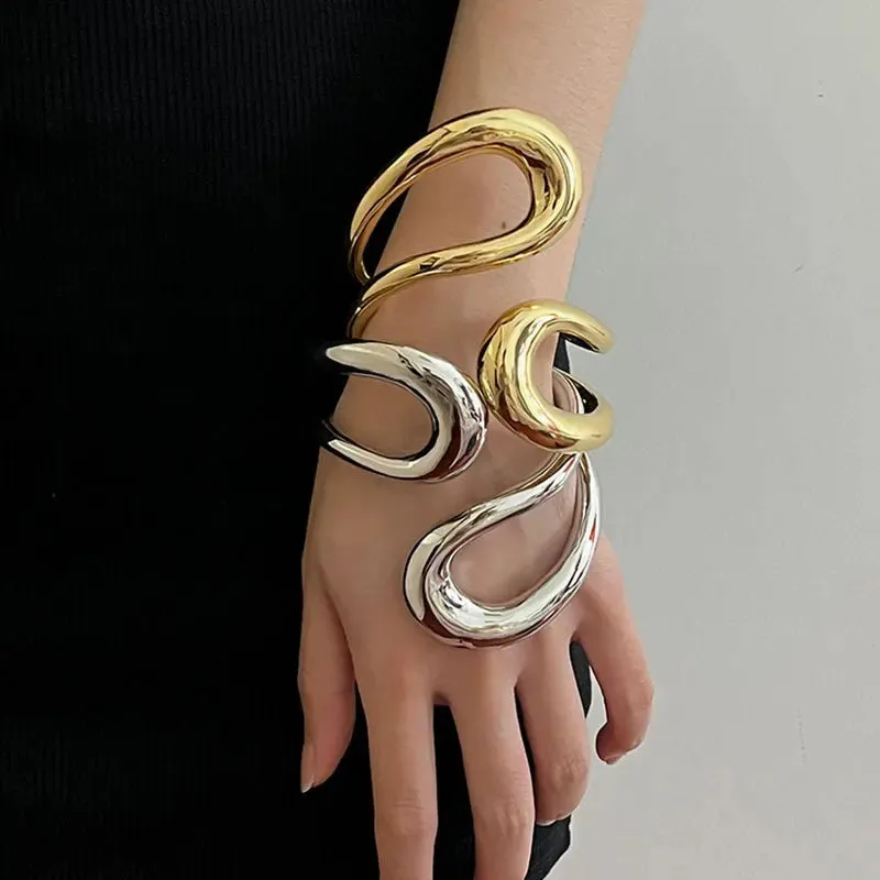 XIALUOKE Metal Hollow Geometry Adjustable Open Bracelets Bangle For Women Men Street Hip-hop Punk Jewelry Choker Accessory