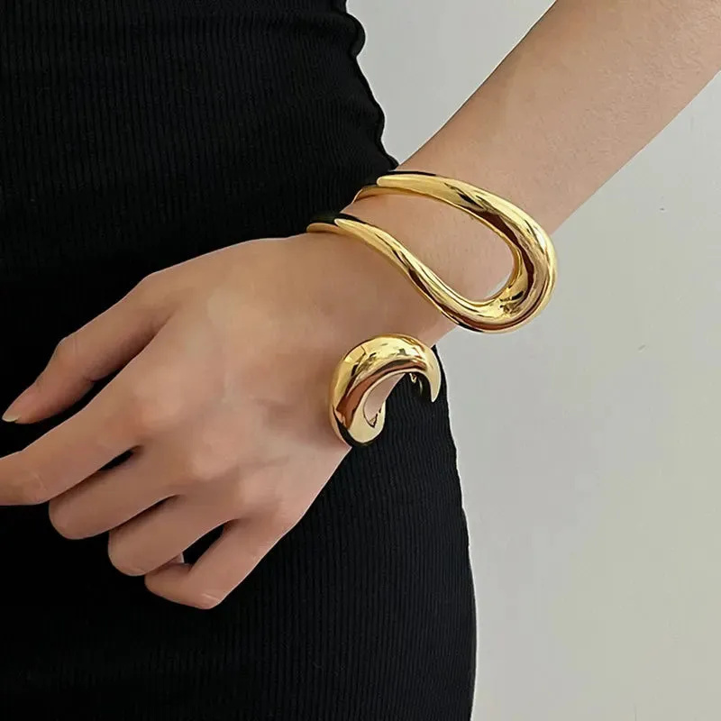 XIALUOKE Metal Hollow Geometry Adjustable Open Bracelets Bangle For Women Men Street Hip-hop Punk Jewelry Choker Accessory