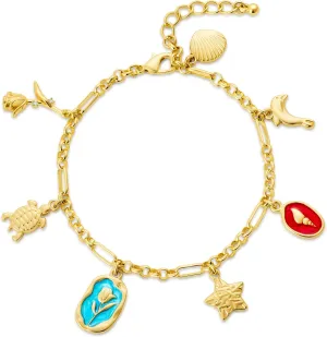 YUJIE Gold Ocean Charm Bracelet with Sea Shell, Starfish & Seahorse Pendant- Boho Beach Themed Adjustable 14K Gold Plated Link Chain Bracelets for Women Vacation Hawaiian Summer
